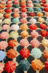 Colorful Umbrellas Stretch Across Rainy Street