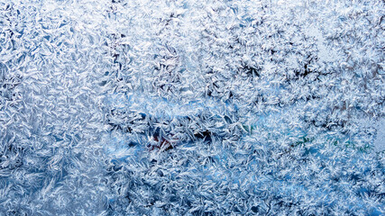 frost on glass closeup on cold winter night