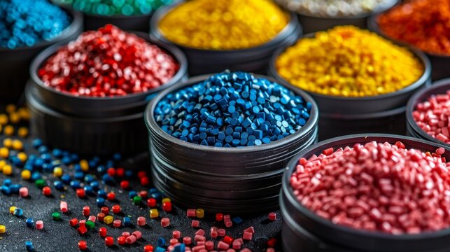 Polymeric dye. Plastic pellets. Colorant for plastics. Pigment in the granules.
