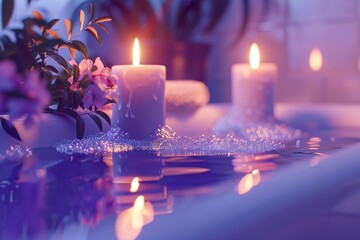 Bathtub With Candles and Flowers