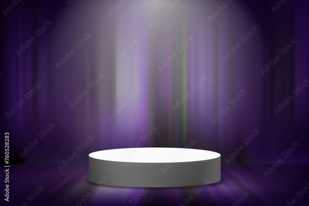 Poster abstract illuminated studio with white podium. design product template. 3d vector mockup