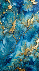Fototapeta na wymiar Ink Abstract: Blue Colored Paint with Watercolor Stone and Liquid Marble Texture, Modern Gold Glitter Blue Design Splash - Design Template, Wallpaper, Background - Artistic Luxury for Creative Project