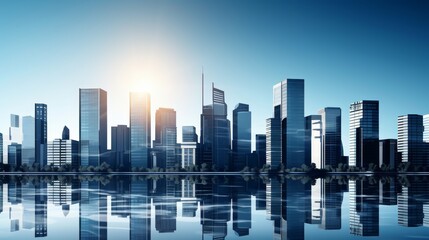 Fototapeta na wymiar Contemporary urban skyline high rise glass skyscrapers in business district under blue sky