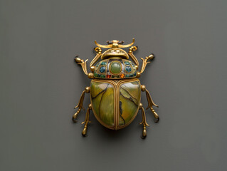 Egyptian Style Scarab Beetle Figure, Jade Stone and Gold