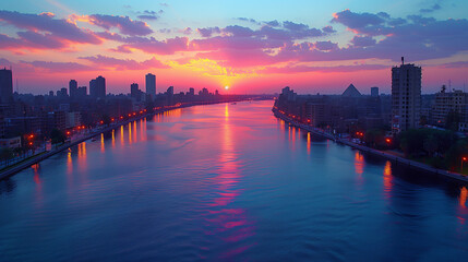 Fototapeta premium Sunset Over Urban Waterway