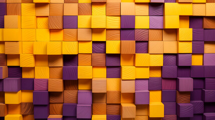 Background consisting of yellow and purple wooden cubes