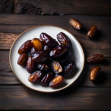  Plate of Dates on Wooden Table