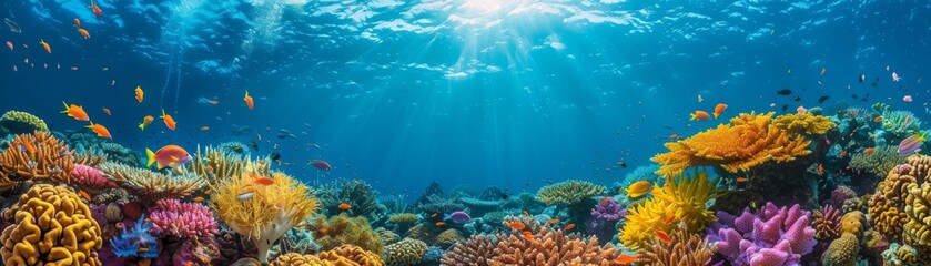 Ocean conservation efforts led by  activists, utilizing nanotechnology to revive coral reefs - obrazy, fototapety, plakaty