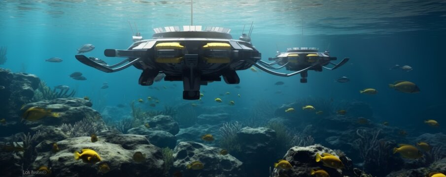 Renewable energy powering a network of underwater drones, tasked with mapping the ocean floor for conservation efforts