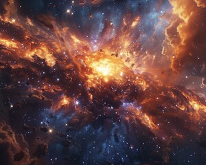 Supernova explosion as a backdrop for a Rococo space opera, featuring alien invasion - obrazy, fototapety, plakaty