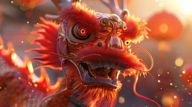 Chinese Dragon Creature In Digital Artwork - A fierce digital rendering of a Chinese dragon with intricate detailing and a modern twist