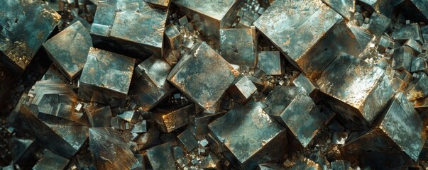 Detailed view of turquoise pyrite crystals - Detailed image showing the vibrant turquoise hue and sharp edges of pyrite crystal formations