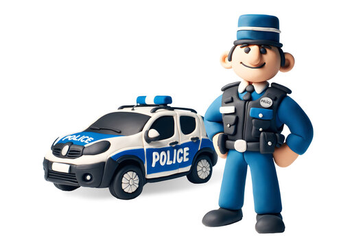 Personnage en pâte à modeler : Policier et sa voiture