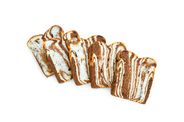 Two tone chocolate bread with Chocolate chip isolated on background, homemade chocolate bread