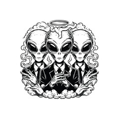 black and white alien smoking cigarette vector illustration