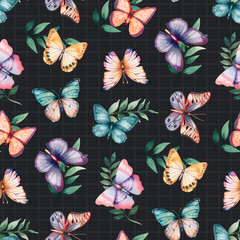 Cute baby watercolor pattern with butterflies and twigs. Perfect for baby clothing, textiles, fabrics