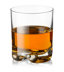 Whiskey in glass isolated on white. Alcoholic drink