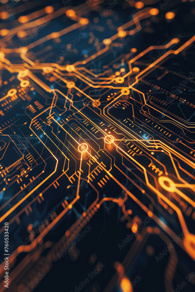Poster a computer circuit board with glowing lights showcasing intricate electronic components and connecti