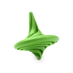 One green spinning top isolated on white