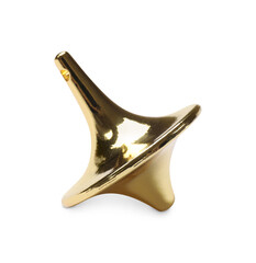 One golden spinning top on white background