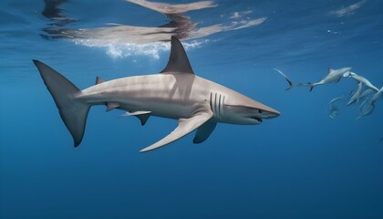 A Hammerhead Shark Chasing After A School Of Squid
