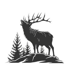 Monochrome Elk Howl Emblem on Transparent Background