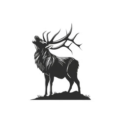 Black and White Howling Elk Logo on Transparent Background