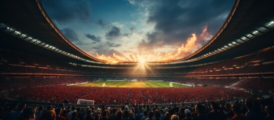 back view inside soccer stadium with Fans on stadium