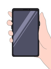 スマートフォン（黒・反射・右手）
