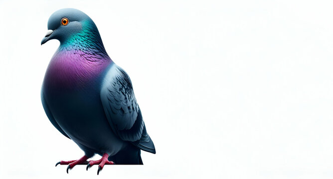  Colorful urban pigeon, a common bird found in cities, displaying a variety of plumage colors, isolated on a white background. AI Generative Pro Photo, generative ai
