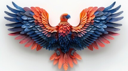 Fototapeta premium Colorful eagle with spread wings on a white background