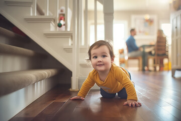 little child playing on floor for concept house and insurance