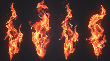 Set of fire flames elements on transparent background:: 
