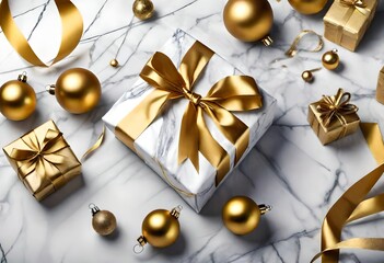 Fototapeta na wymiar golden gift box with ribbon