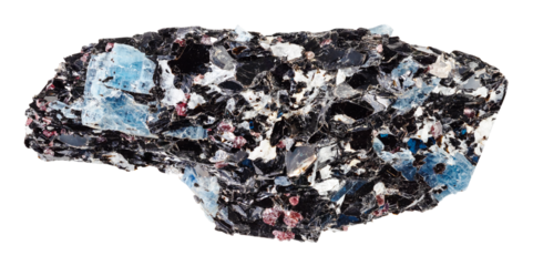 blue kyanite crystals in raw biotite rock cutout