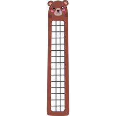Hand drawn clipart of kawaii bookmark with face of brown bear for kids. Cartoon stationery for books and reading with bear head. Bookmark with cute animal. Colorful doodle of back to school supply