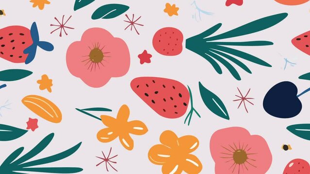 A seamless pattern of fruits. Loop Background Animation