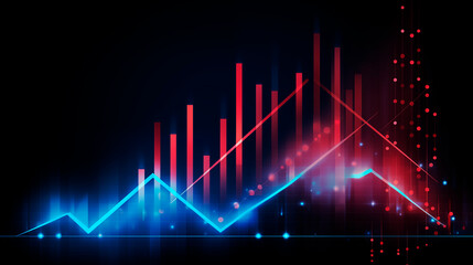 Fototapeta premium Background with business growth graph, blue and red colors. Abstract image of graphs, geometric shapes, scales of growth and decline. Background for business presentations. Bright stylized background