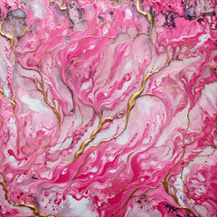 Obraz premium Ink Abstract: Rosy Pink Paint with Watercolor Stone and Liquid Marble Texture, Modern Gold Glitter Pink Design Splash - Design Template, Wallpaper, Background - Artistic Luxury for Creative Projects