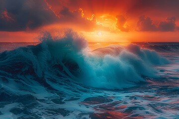 Ozeanische Symphonie: Brechende Welle unter dem Abendhimmel - 760539404