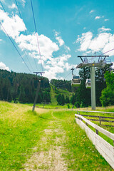 Cable Cars Lifted Up the Mountain along the Cable Way
