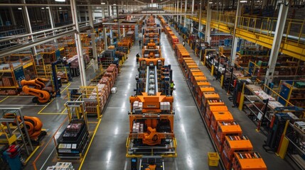 Fototapeta premium a bustling fulfillment center automated robots swiftly sorting and packing products with precision.