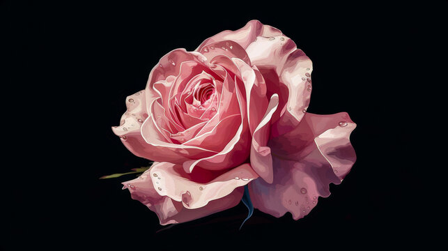 pink rose isolated on black background illustration