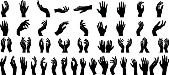 Hand vector silhouette, detailed hand gestures, positions, signs. Ideal arm, hands for illustrations, logos, icons. High quality graphics showcasing human interaction, expression - obrazy, fototapety, plakaty