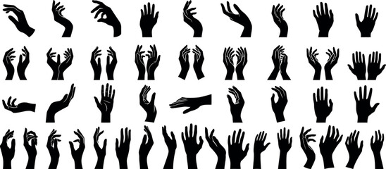 hand silhouette illustration,  various hand gestures, perfect hand vector for sign language, communication visuals. Isolated on white background.