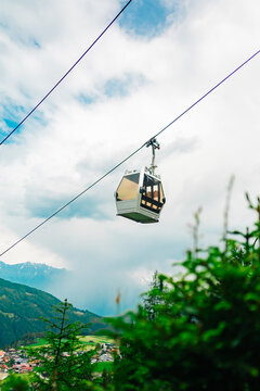 Cable Car Cabin Viewed From the Bottom Ascending Up the Mountain