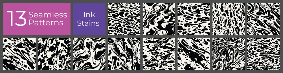 Geometric pattern set. Abstract liquid ink stain cover. Modern creative blot stain background.