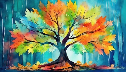 Naklejka premium autumn landscape with tree in happy colors