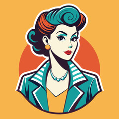 Craft a retro-inspired t-shirt sticker featuring a stylish silhouette of a vintage fashionista adorned in classic attire