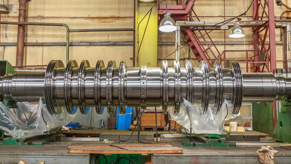 Closeup view of a steam turbine rotor.